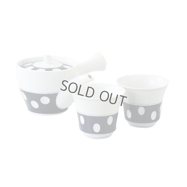 Photo1: Arita porcelain kyusu Japanese tea pot cup set retoro polka dots 325ml