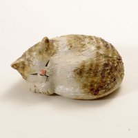 sleep cat neko Shigaraki pottery Japanese doll L W14.0cm