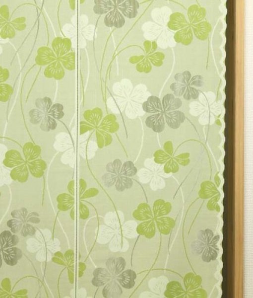 Photo2: Noren Japanese Curtain Doorway NM SD green clover 85 x 150 cm   (2)