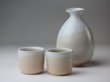 Photo1: Hagi yaki ware Japanese Sake bottle and Sake cup set Himetuti oazuke (1)