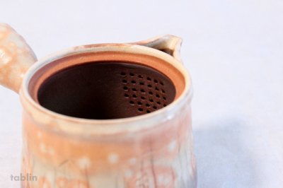 Photo1: Hagi yaki ware Japanese tea pot Koen mire kyusu pottery tea strainer 520ml