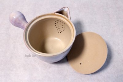 Photo2: Japanese tea pot cups set Hagi ware purple asagao pottery tea strainer 420ml