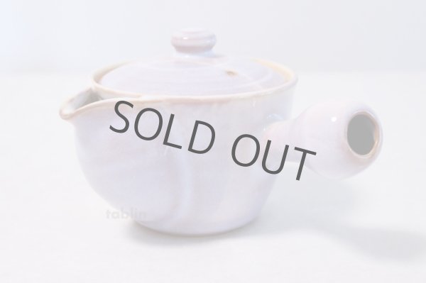 Photo2: Japanese tea pot cups set Hagi ware purple asagao pottery tea strainer 420ml (2)