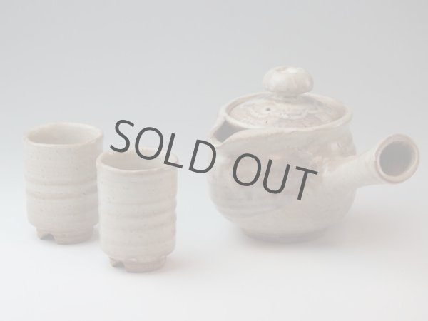 Photo1: Hagi yaki ware Japanese tea pot cups set Getuei pottery tea strainer 450ml (1)