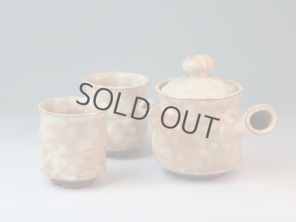 Photo2: Hagi yaki ware Japanese tea pot cups set Kama hen pottery tea strainer 430ml (2)