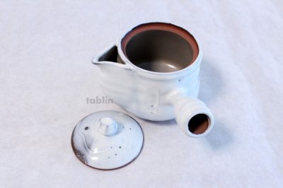 Photo2: Hagi yaki ware Japanese tea pot Seikan kyusu pottery tea strainer 500ml