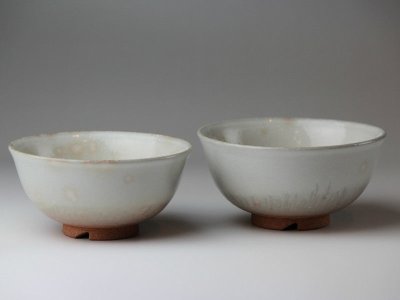 Photo1: Hagi yaki ware Japanese rice bowl Ginbai kumi set of 2