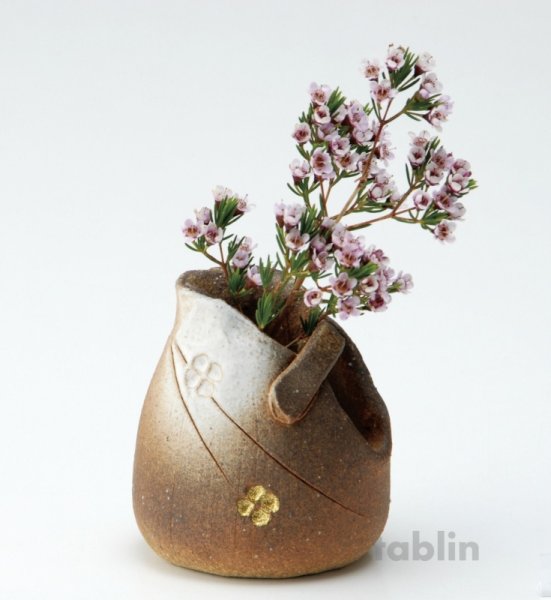Photo1: Shigaraki pottery Japanese small vase tebukuro flower H 8.5cm (1)