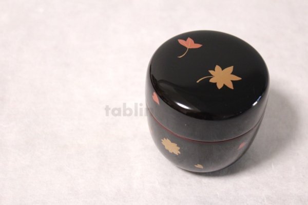 Photo1: Tea Caddy Japanese Natsume Echizen Urushi lacquer Matcha container sakura momiji (1)