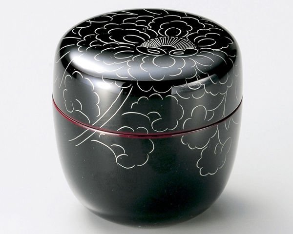 Photo1: Tea Caddy Japanese Natsume Echizen Urushi lacquer Matcha container peony pattern (1)