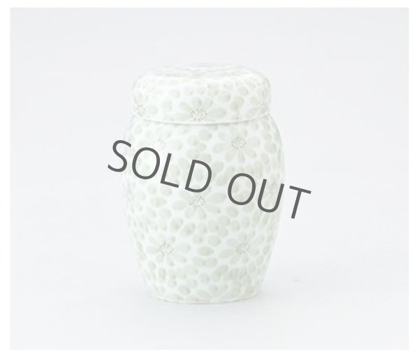 Photo1: Arita porcelain Tea Caddy Japanese tea container Kiku zume green flower H11.5cm (1)