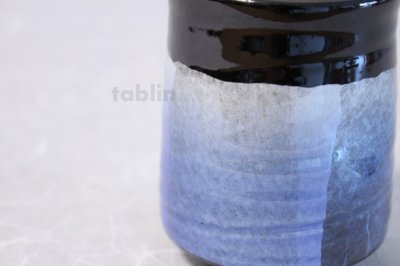 Photo1: Kutani Porcelain Yunomi Ginsai blue red haku m3 Japanese tea cup (set of 2)