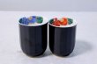 Photo1: Kutani porcelain camellia blue & red Yunomi Japanese tea cup (set of 2) (1)