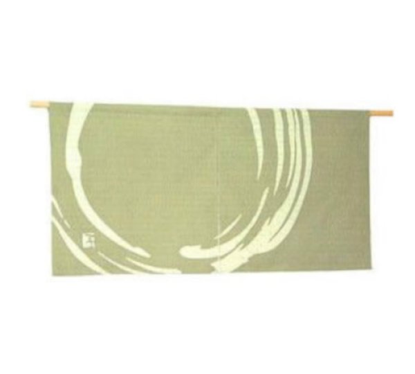 Photo1: Kyoto Noren Rozome wax resist textile Linen Japanese curtain green 85cm x 45cm (1)