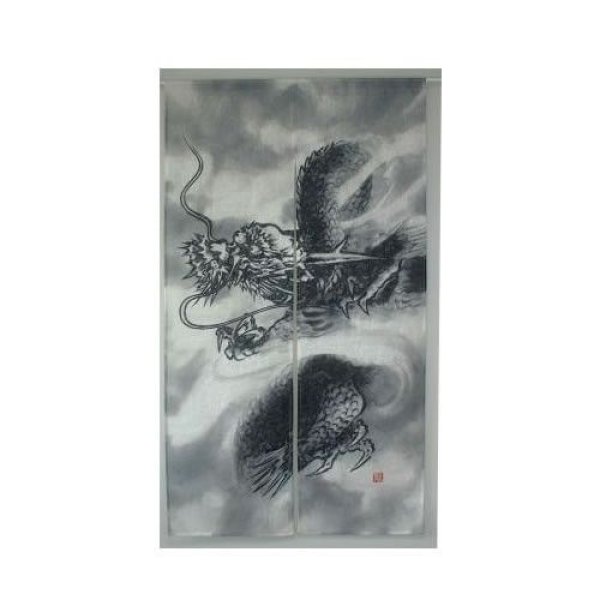 Photo1: Noren Japanese curtain sumie Dragon 85cm x 150cm (1)