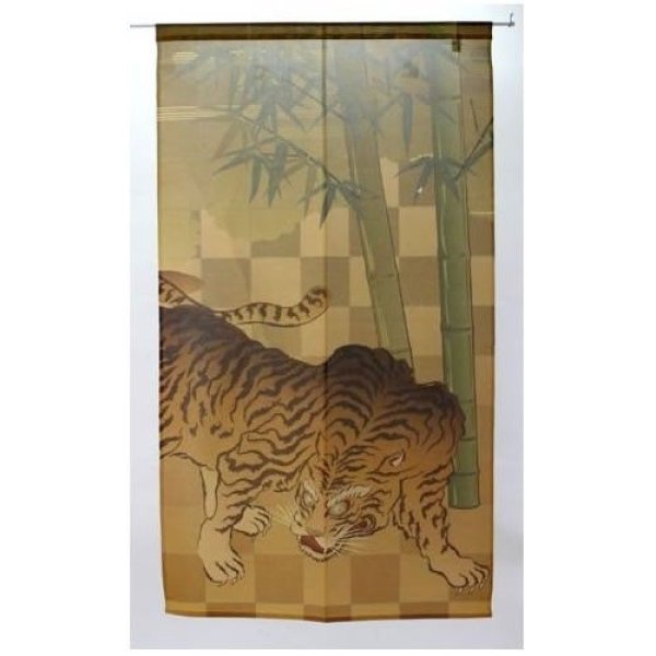 Photo1: Noren Japanese Echizen curtain tiger lame bamboo 85cm x 150cm (1)