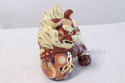 Photo1: Japanese Leo Shishi Dragon Lion dog Kutani Porcelain mori tag and mat H19.5cm