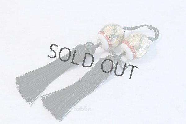Photo4: Weight for Japanese hanging scroll FUCHIN stone Kutani porcelain chrysanthemum (4)