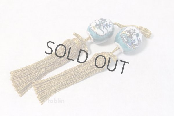 Photo3: Weight for Japanese hanging scroll FUCHIN stone Kutani porcelain balloon flower (3)