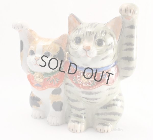 Photo1: Japanese Lucky Cat Kutani yaki ware Porcelain Maneki Neko Kinsai mori5 (1)