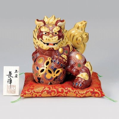Photo3: Japanese Leo Shishi Dragon Lion dog Kutani Porcelain mori tag and mat H19.5cm