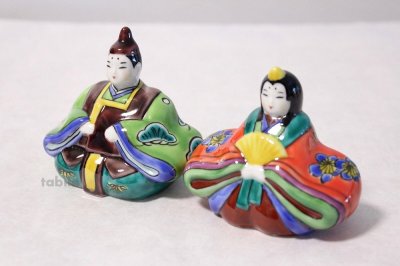 Photo1: Japanese Kutani ware Kimono doll Hina Ningyo King & Queen Ao-kutani , H 9cm