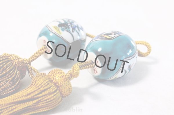 Photo5: Weight for Japanese hanging scroll FUCHIN stone Kutani porcelain balloon flower (5)