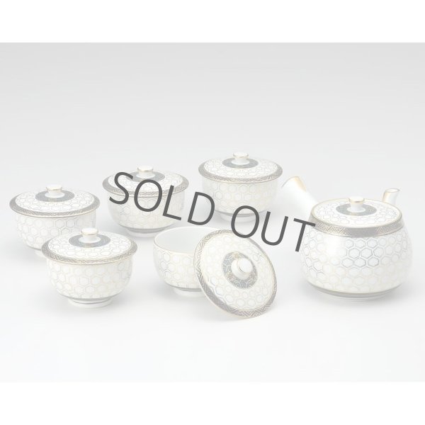Photo5: Kutani Porcelain Futatuki Yunomi kikko haku Japanese tea cups & tea pot set (5)