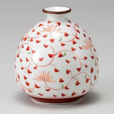 Photo3: Kutani porcelain Karakusa Iroe Red Japanese bud vase H13cm