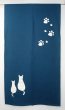 Photo1: Kyoto Noren SB Japanese batik door curtain 2Neko 2Cats navy blue 85cm x 150cm (1)