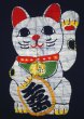 Photo3: Kyoto Noren SB Japanese batik door curtain Maneki Lucky Cat n.blue 85cm x 150cm (3)