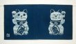 Photo1: Kyoto Noren SB Japanese batik door curtain Manekineko Lucky Cat blue 85cm x 45cm (1)