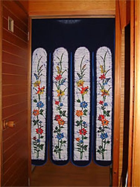 Photo3: Kyoto Noren SB Japanese batik door curtain Suz Convallaria navyblue 85cm x 150cm (3)