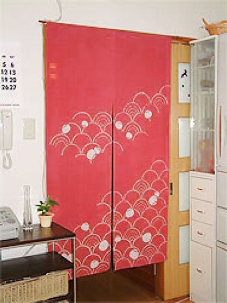 Photo3: Kyoto Noren SB Japanese batik door curtain Nami Wave rose 85cm x 150cm (3)