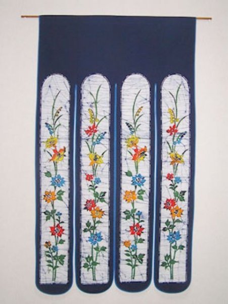 Photo1: Kyoto Noren SB Japanese batik door curtain Suz Convallaria navyblue 85cm x 150cm (1)