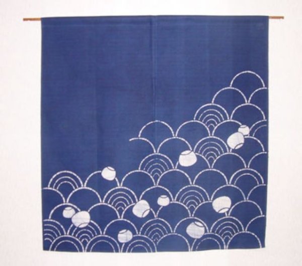 Photo6: Kyoto Noren SB Japanese batik door curtain Nami Wave navy blue 85cm x 90cm (6)