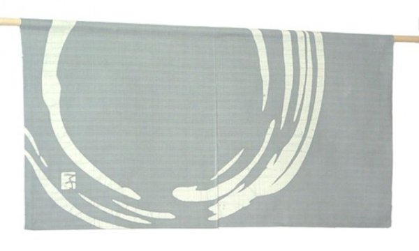 Photo1: Kyoto Noren SB Japanese batik door curtain Maru Round silver gray 85cm x 43cm (1)