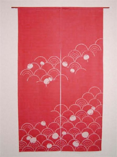 Photo1: Kyoto Noren SB Japanese batik door curtain Nami Wave rose 85cm x 150cm (1)