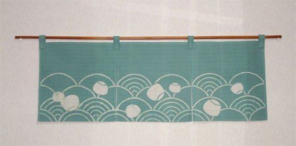 Photo1: Kyoto Noren SB Japanese batik door curtain Nami Wave green 85cm x 30cm (1)