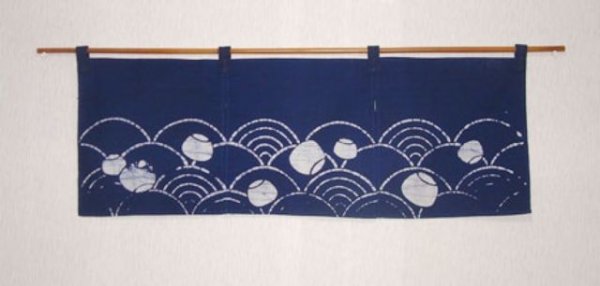 Photo5: Kyoto Noren SB Japanese batik door curtain Nami Wave navy blue 85cm x 30cm (5)