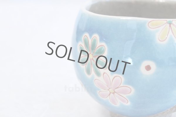 Photo5: Kutani porcelain ippuku tea bowl chawan Matcha Green Tea Japanese blue flower (5)