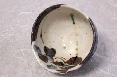 Photo1: Mino yaki ware Japanese tea bowl Shino oribe kabu Kibo chawan Matcha Green Tea