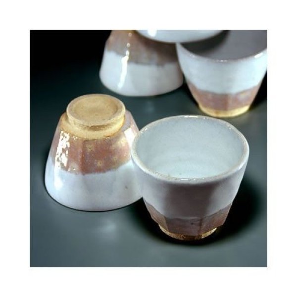 Photo2: Hagi ware Senryuzan climbing kiln Japanese yunomi tea cups kumi nuri set of 5 (2)