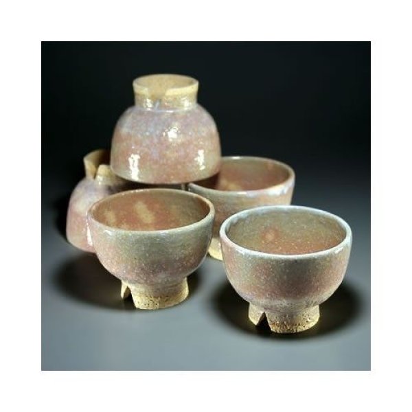 Photo1: Hagi ware Senryuzan climbing kiln Japanese yunomi tea cups kumidashi set of 5 (1)