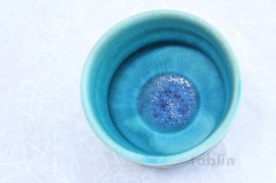 Photo1: Minoyaki ware tea bowl Turquoise blue mat tabi chawan Matcha Green Tea Japan