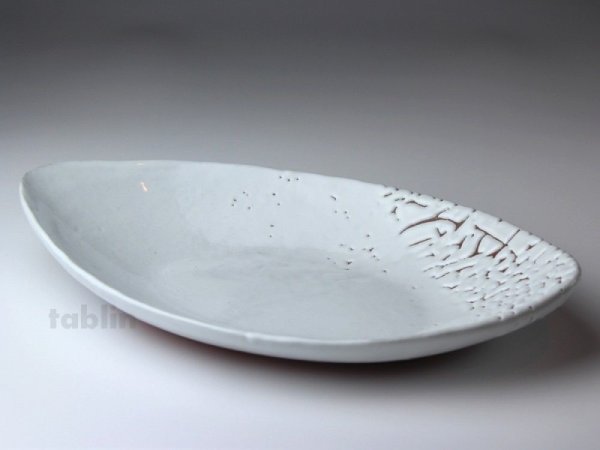 Photo1: Hagi ware Japanese Serving plate White glaze Oval W300mm (1)