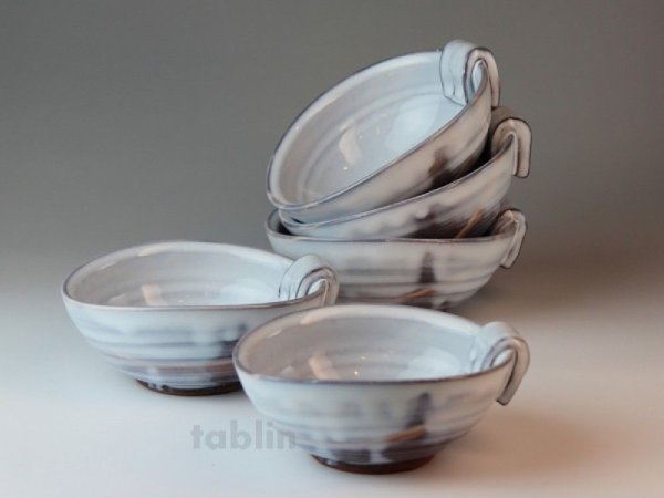 Photo1: Hagi ware Japanese bowls White glaze W155mm set of 5 (1)