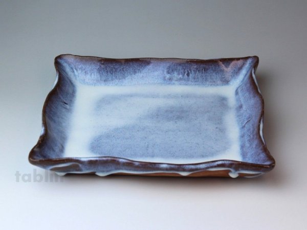 Photo1: Hagi ware Japanese Serving plate blue glaze W225mm (1)
