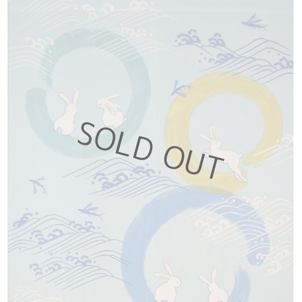 Photo3: Kyoto Noren MS Japanese door curtain Shitifuku Rabbits waves blue 85 x 150cm (3)
