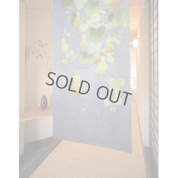 Photo1: Kyoto Noren MS Japanese door curtain Hyoutan Gourds blue 85 x 150cm (1)